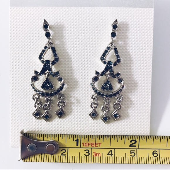 SilverTone Blue Crystal Drop Earrings - Picture 4 of 6